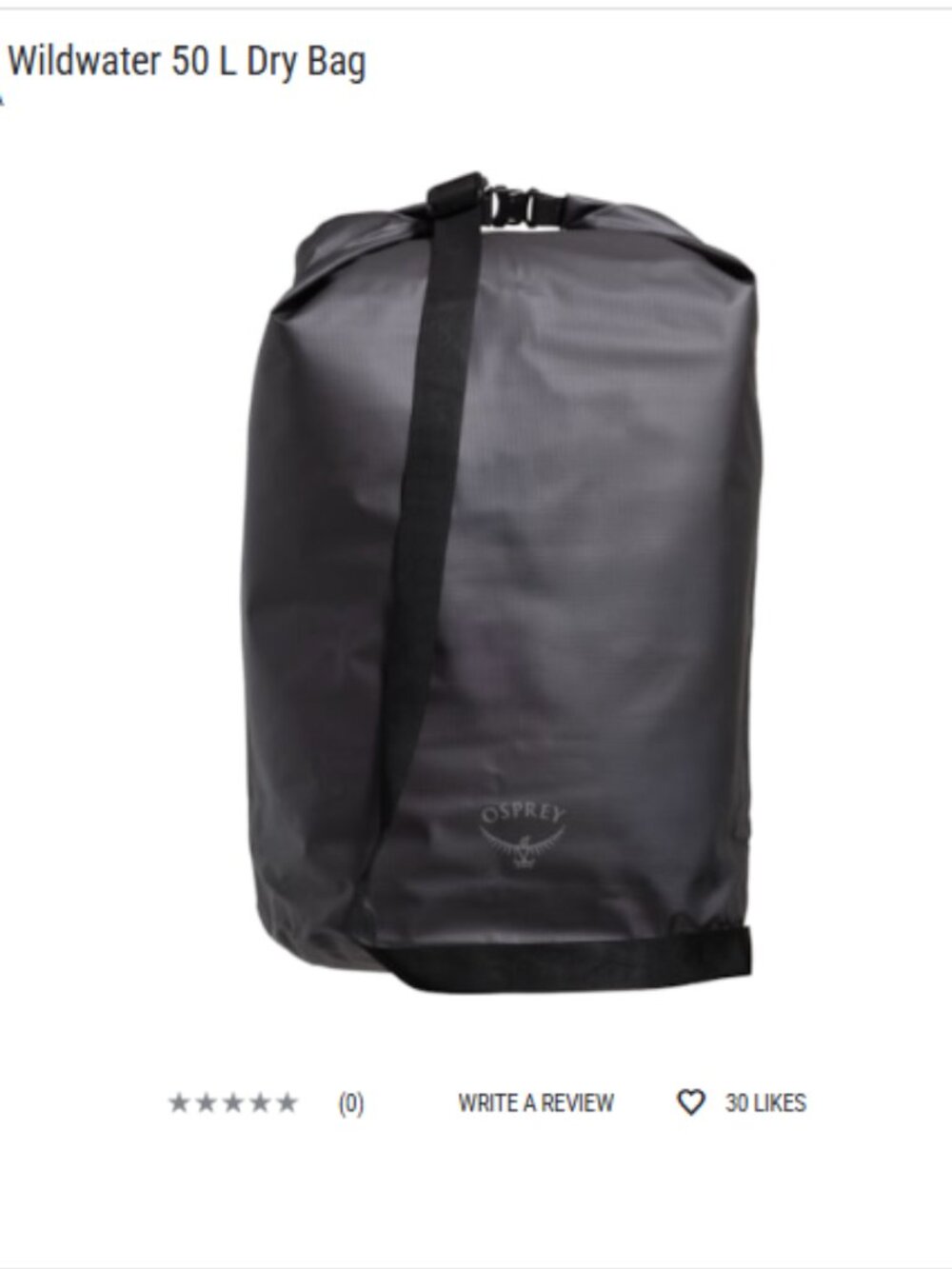 Osprey Wildwater 50 L Dry Bag Waterproof Welded Seam Roll-Top Closure Gray NWT